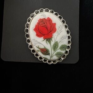 Elegant Vintage Red Rose Brooch